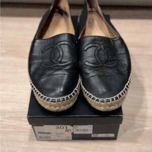 CHANEL Black Leather Espadrilles